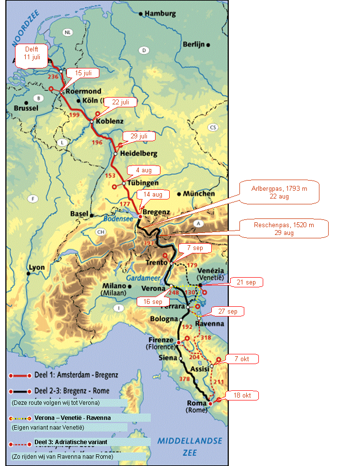 route naar Rome